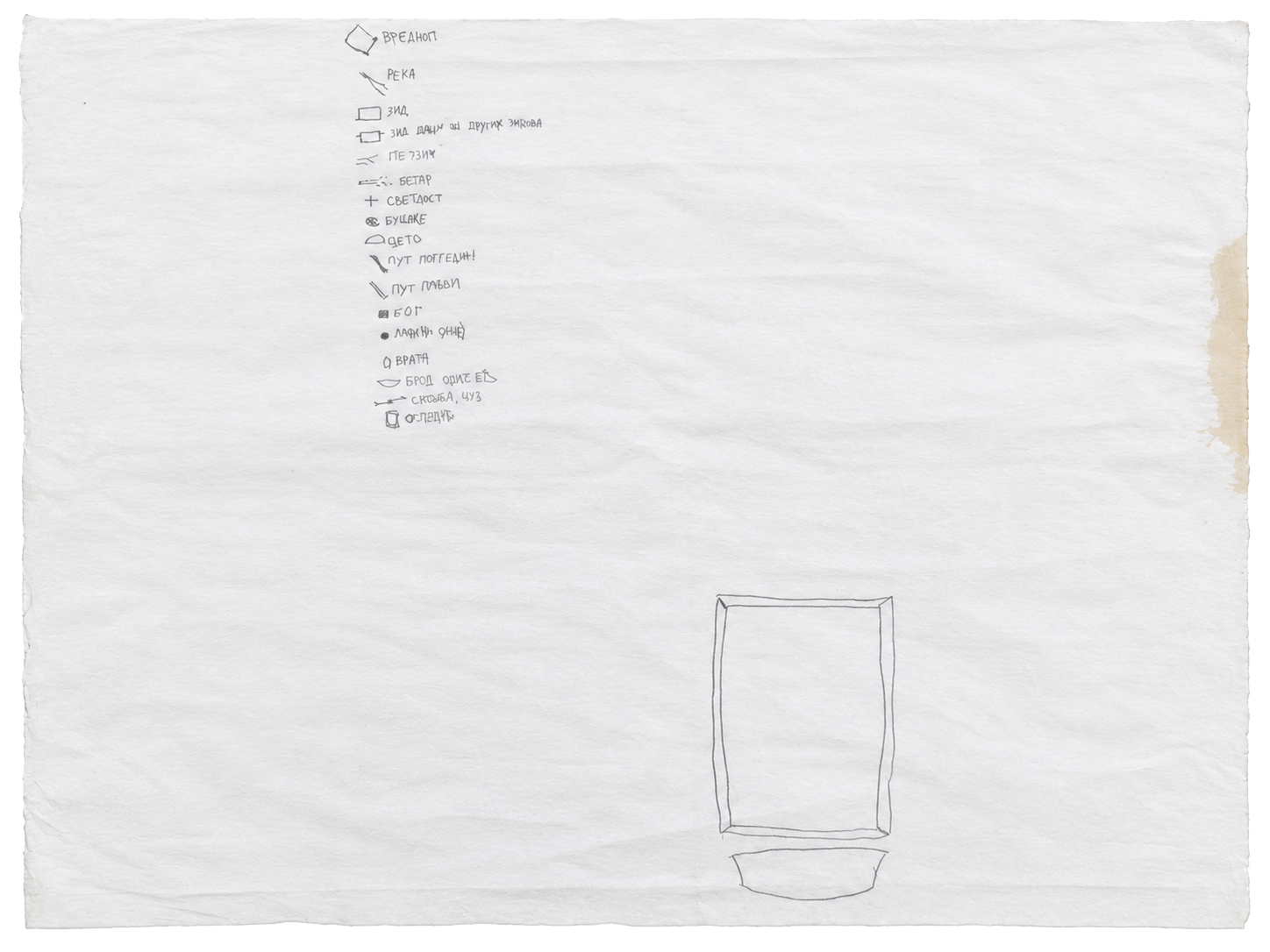 My Pale Dreams of You, Jerusalem 73, 2025, pencil and oil pastel on pattern paper: a dreamed Jerusalem in outlines and names. Marko Havlini